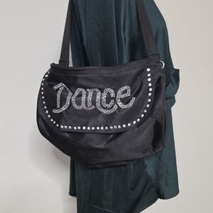 Dance Shoulder Bag/ Duffel Dance Bag Black W/ Rhinestones Crossbody Strap